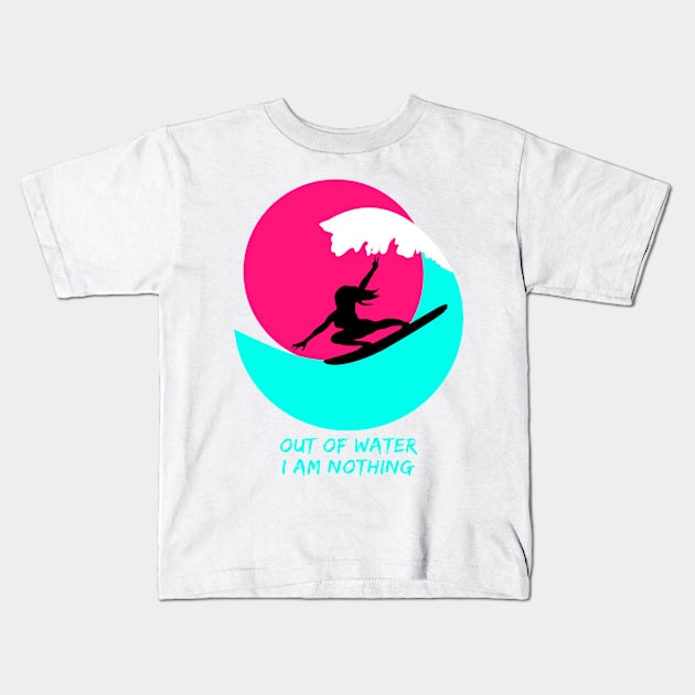 Surfer girl on the surfboard and motivational quote Kids T-Shirt by Orangerinka